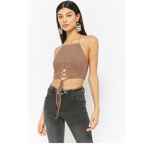 F21: 🌙FAUX SUEDE HALTER CROP TOP